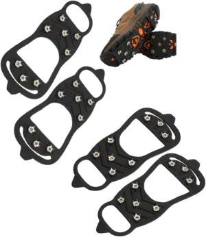 2 Pairs Shoe Spikes, Non Slip Gripper Spike Ice Traction Cleats 8 Tooth for Winter Hiking Climbing Outdoor Snow Walking