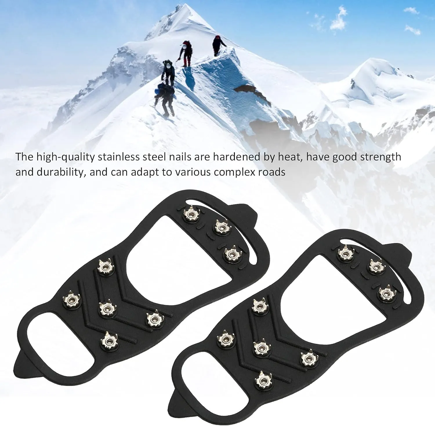 2 Pairs Shoe Spikes, Non Slip Gripper Spike Ice Traction Cleats 8 Tooth for Winter Hiking Climbing Outdoor Snow Walking