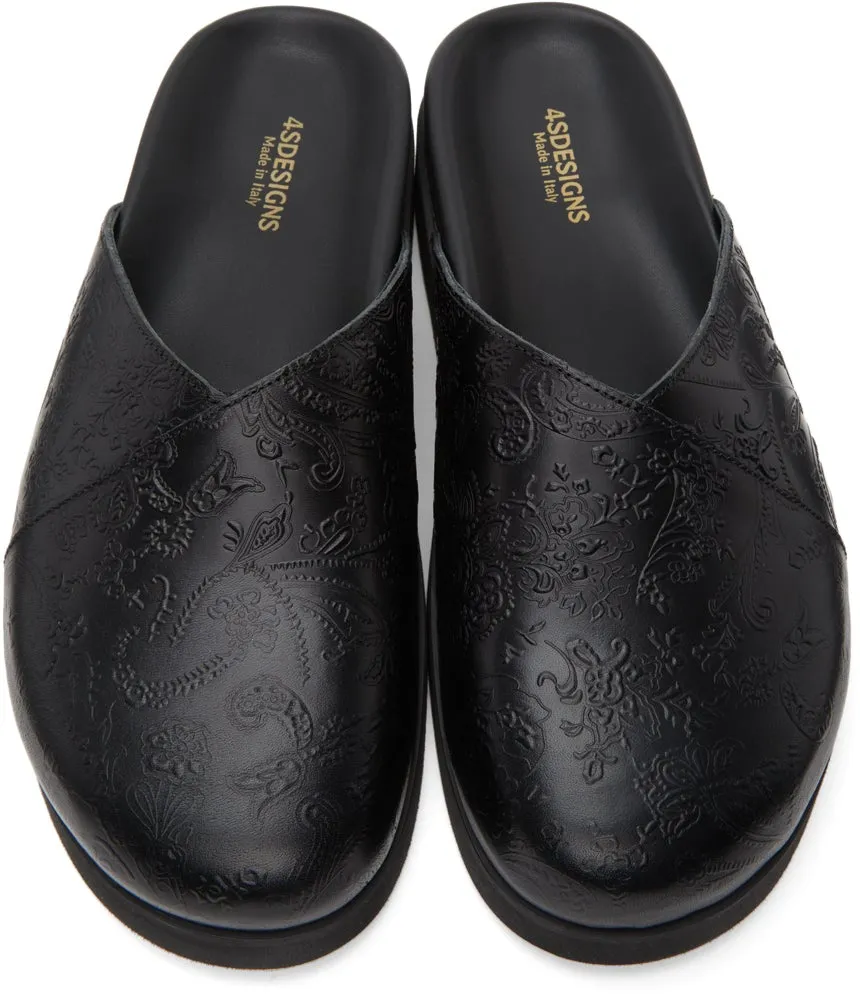 4SDESIGNS Black Embossed Sabot Sandals
