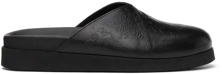 4SDESIGNS Black Embossed Sabot Sandals