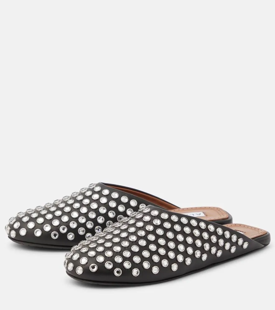 Alaia Crystal-embellished leather mules