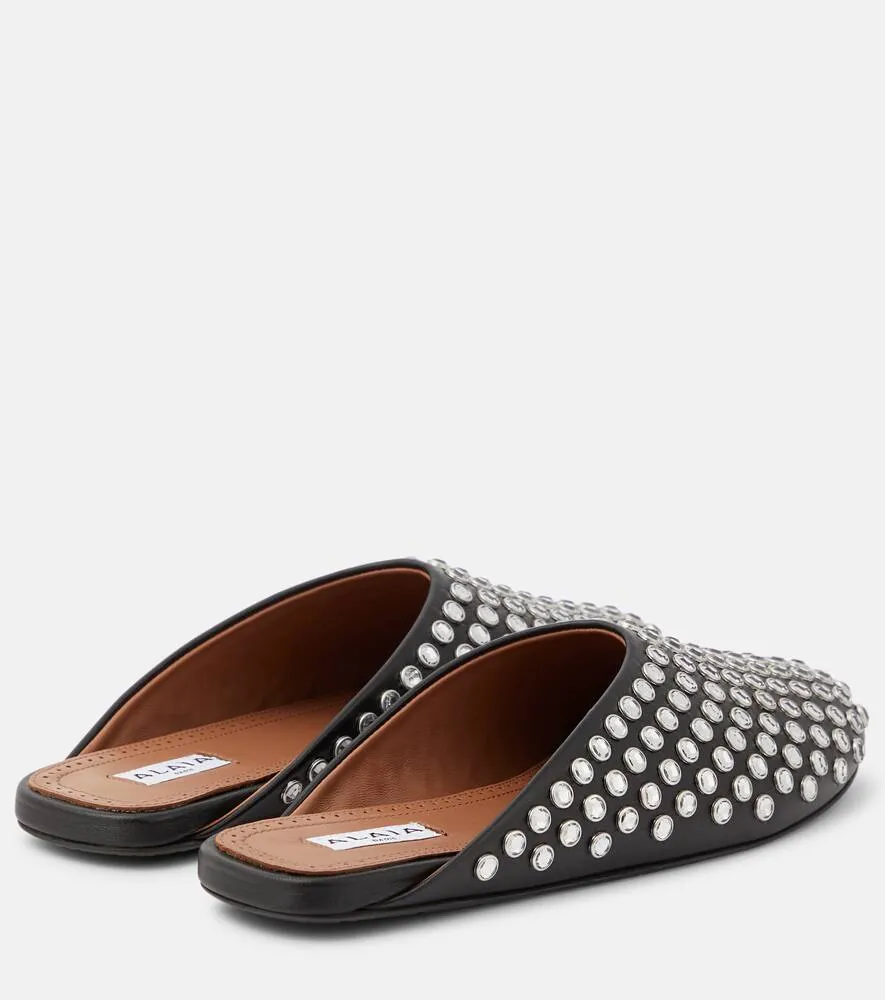 Alaia Crystal-embellished leather mules