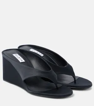 Alaia Cube 75 satin wedge thong sandals
