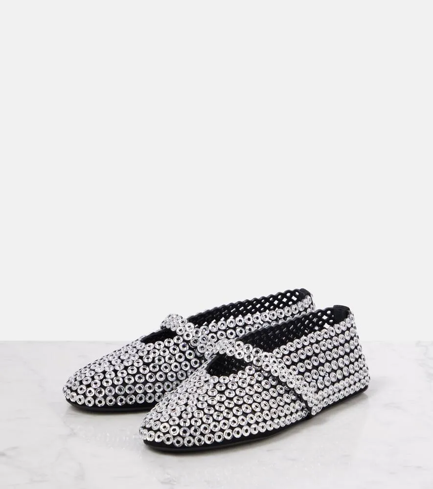 Alaia Embellished suede Mary Jane flats