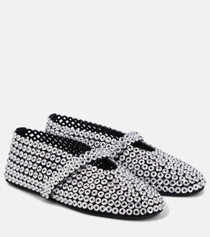 Alaia Embellished suede Mary Jane flats