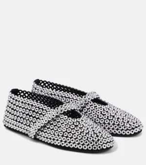 Alaia Embellished suede Mary Jane flats