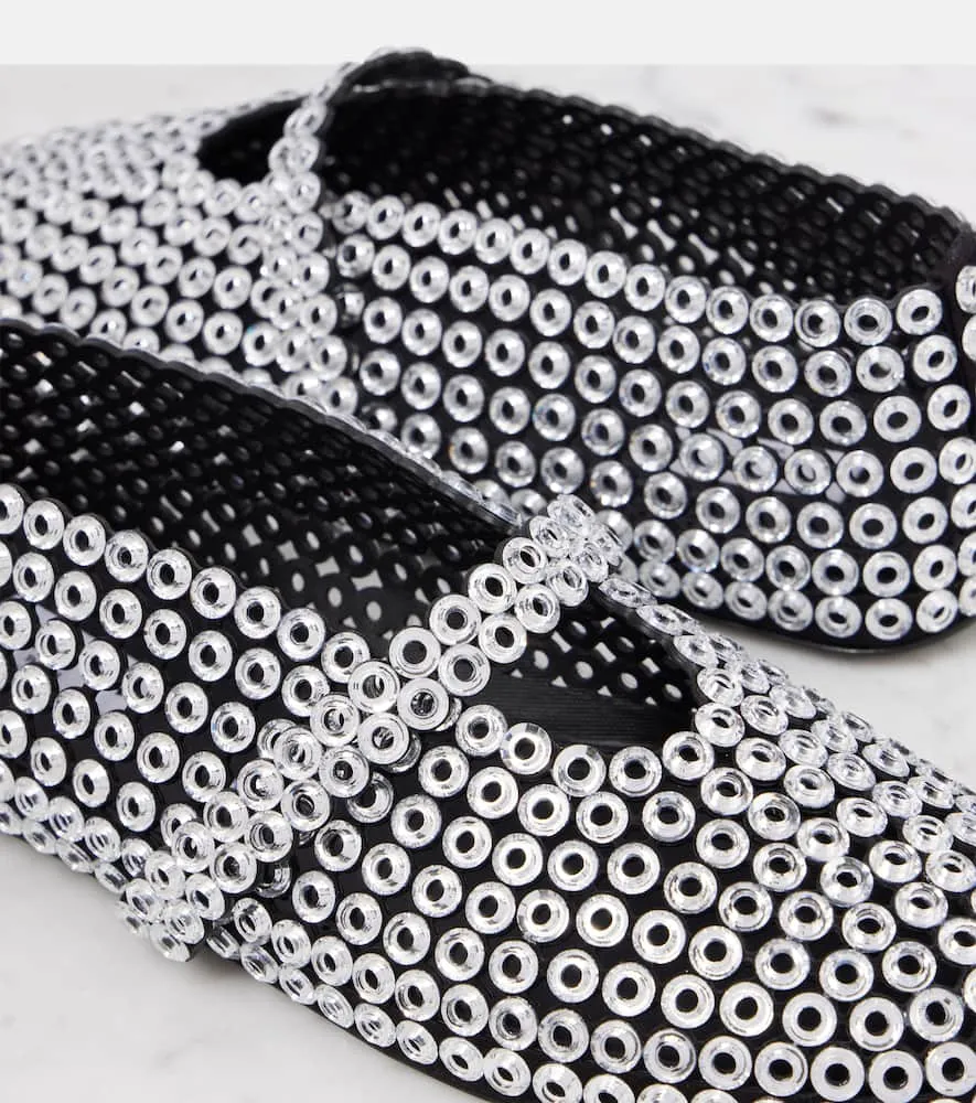 Alaia Embellished suede Mary Jane flats