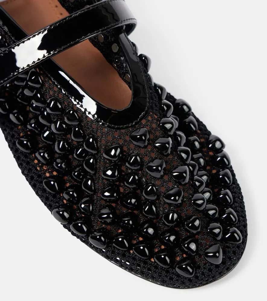 Alaia Studded mesh Mary Jane flats