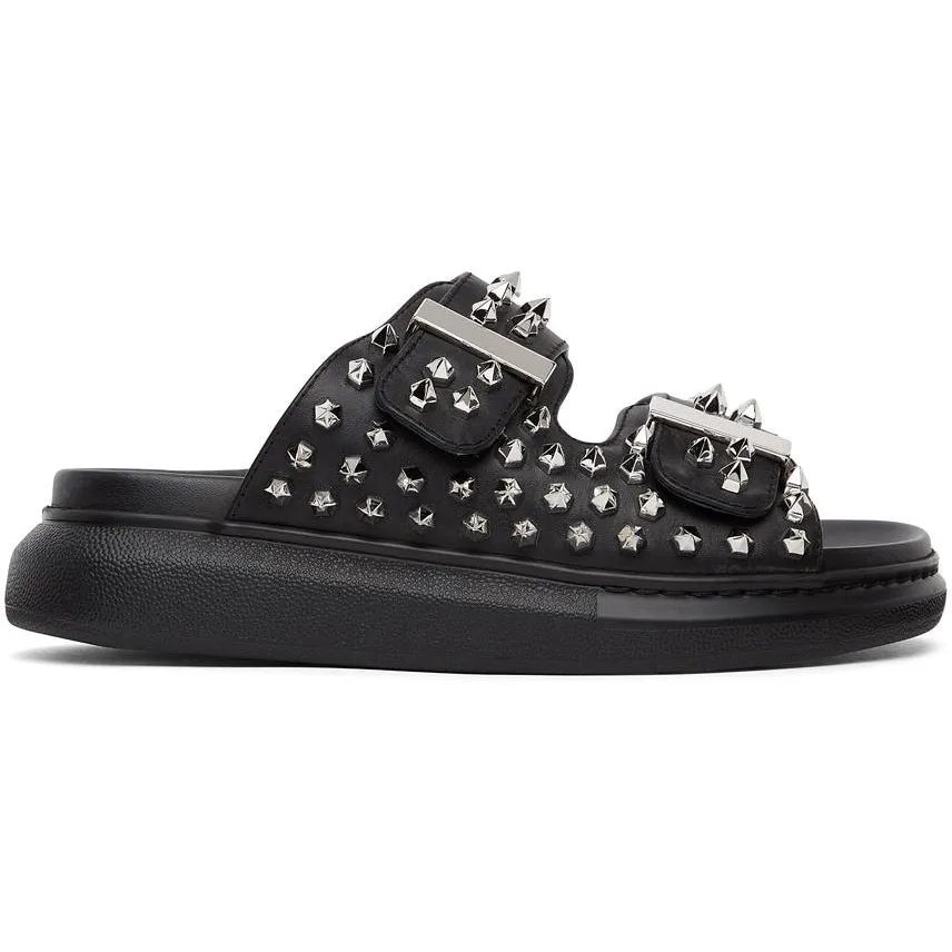 Alexander McQueen Black Studded Double Strap Sandals