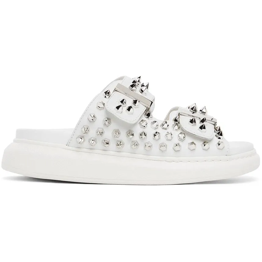 Alexander McQueen White Studded Double Strap Sandals