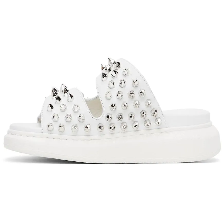 Alexander McQueen White Studded Double Strap Sandals