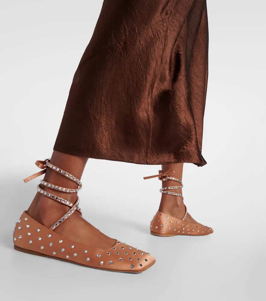 Amina Muaddi Ane crystal-embellished satin ballet flats