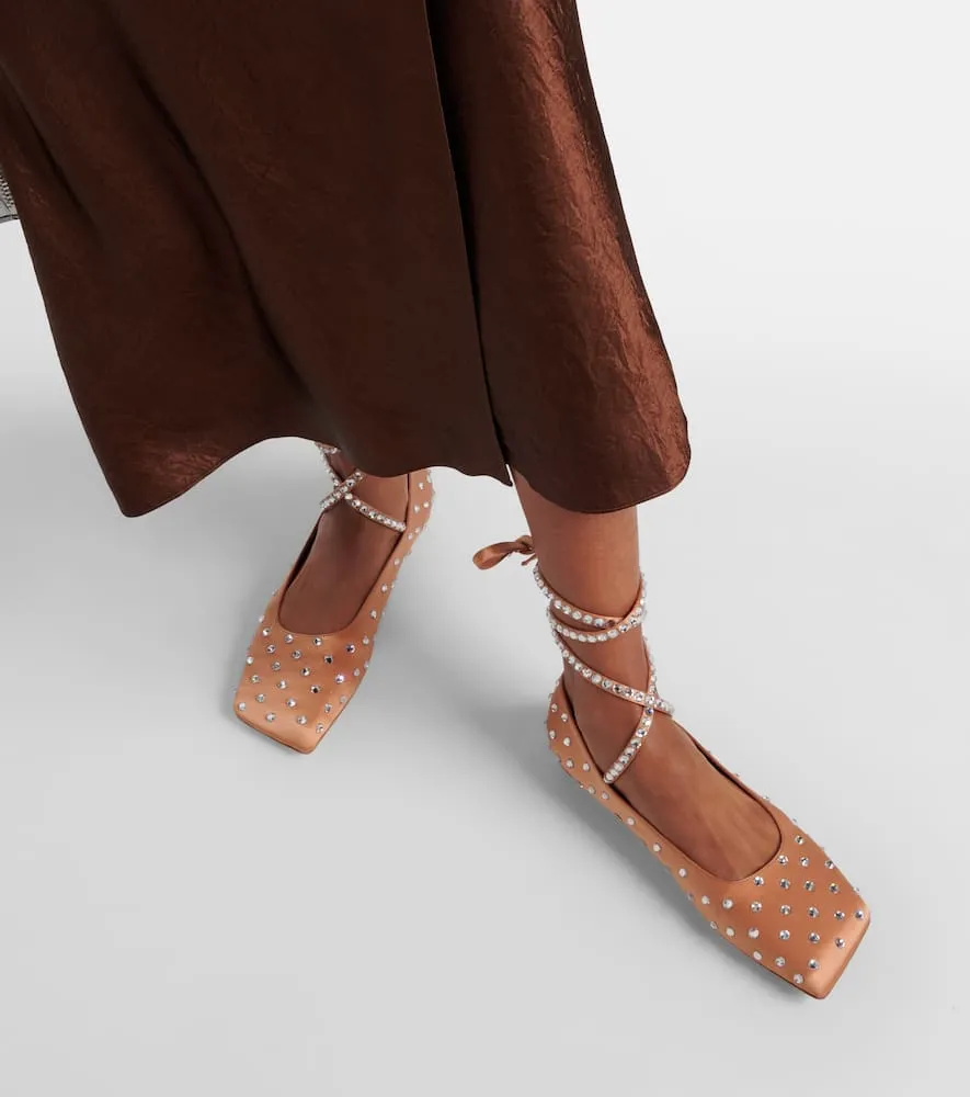 Amina Muaddi Ane crystal-embellished satin ballet flats