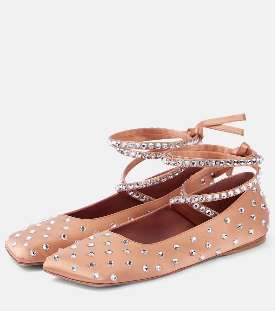 Amina Muaddi Ane crystal-embellished satin ballet flats