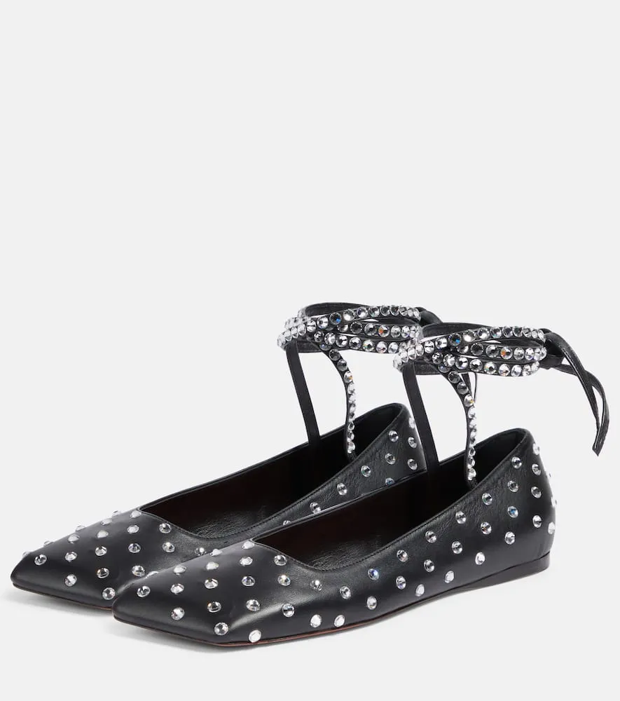 Amina Muaddi Ane embellished leather ballet flats