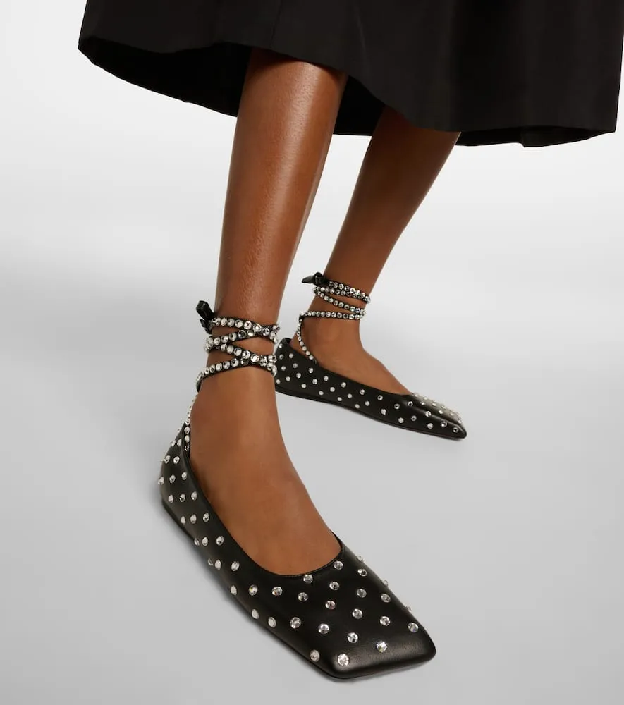 Amina Muaddi Ane embellished leather ballet flats