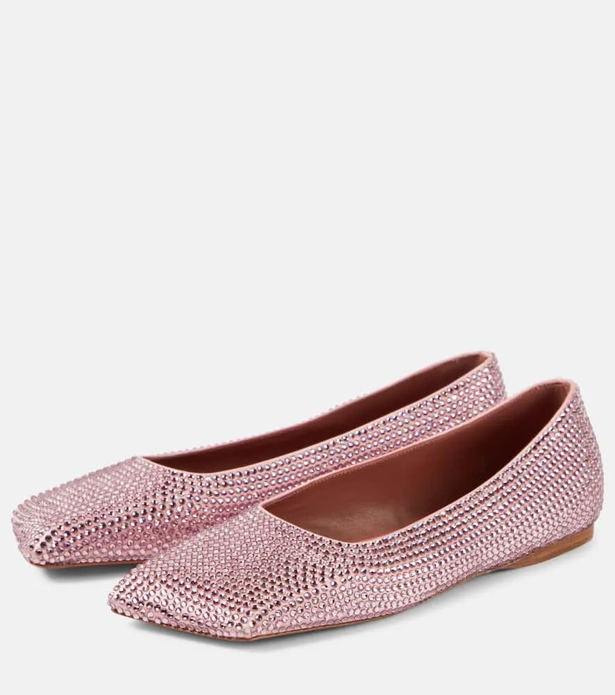 Amina Muaddi Ane embellished satin ballet flats