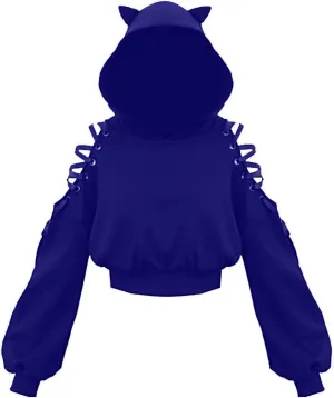 Aniywn Teen Girls Hoodies Cute Cat Ear Crop Top Gothic Hooded Sweatshirt Women Casual Long Sleeve Pullover Hodies