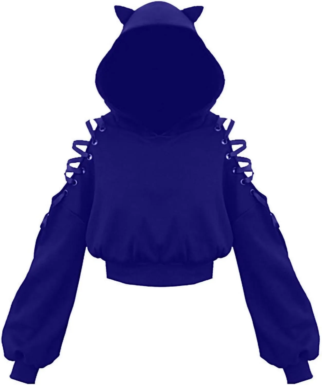 Aniywn Teen Girls Hoodies Cute Cat Ear Crop Top Gothic Hooded Sweatshirt Women Casual Long Sleeve Pullover Hodies