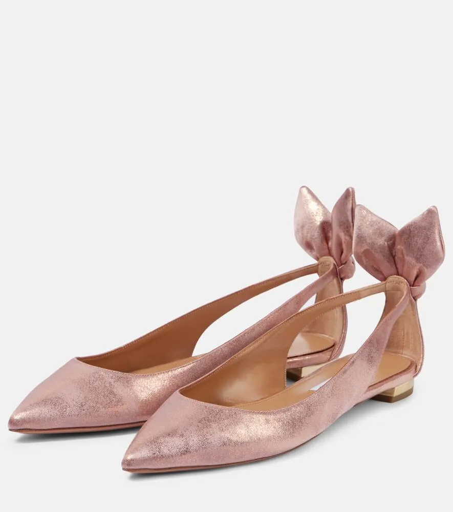 Aquazzura Bow Tie metallic ballet flats