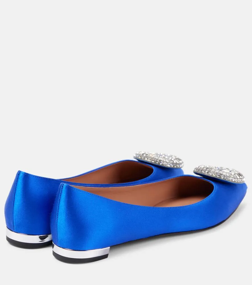 Aquazzura Crystal Hoop satin ballet flats