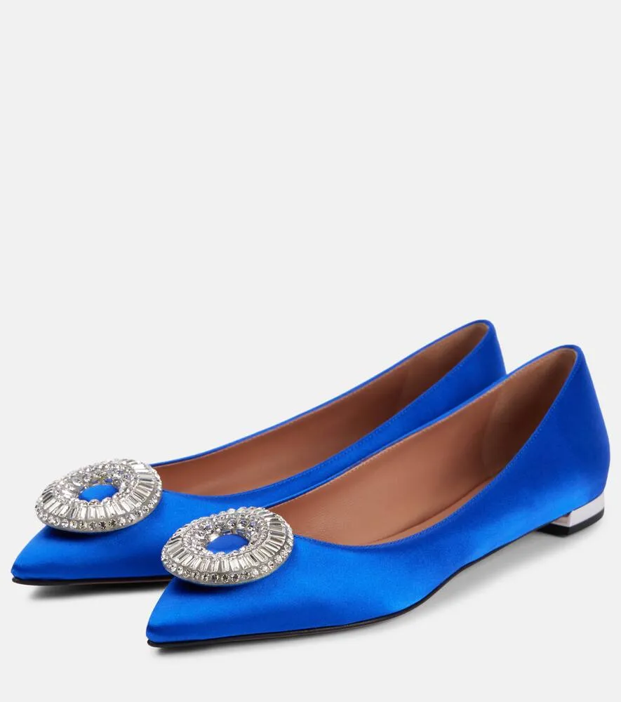 Aquazzura Crystal Hoop satin ballet flats