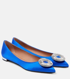 Aquazzura Crystal Hoop satin ballet flats