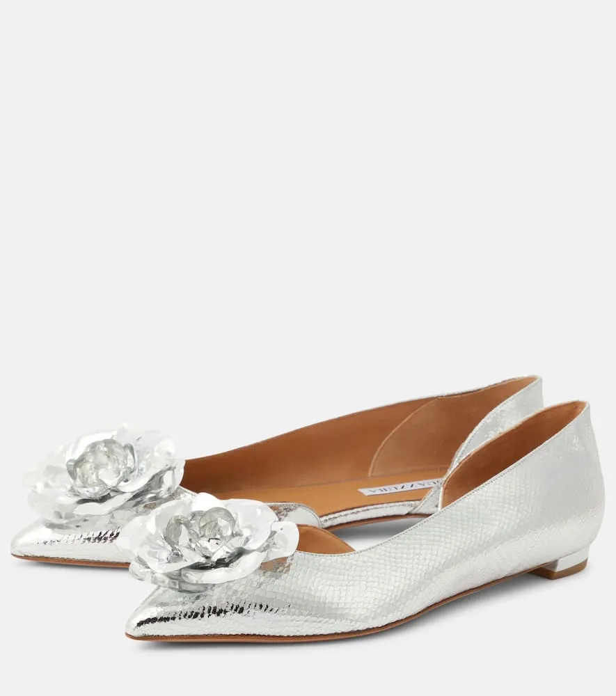 Aquazzura Paris Rose mirrored leather ballet flats