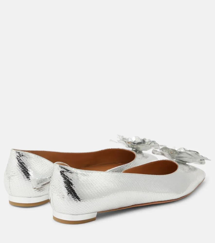 Aquazzura Paris Rose mirrored leather ballet flats