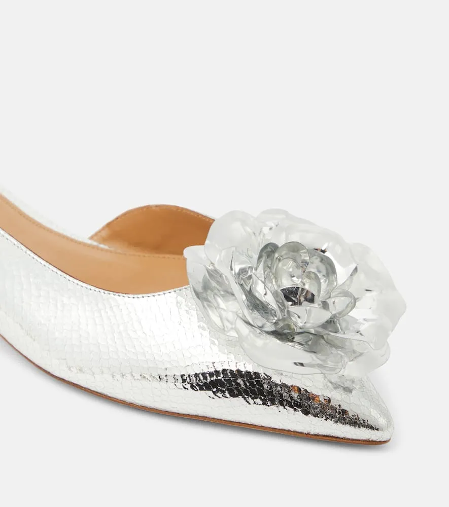 Aquazzura Paris Rose mirrored leather ballet flats