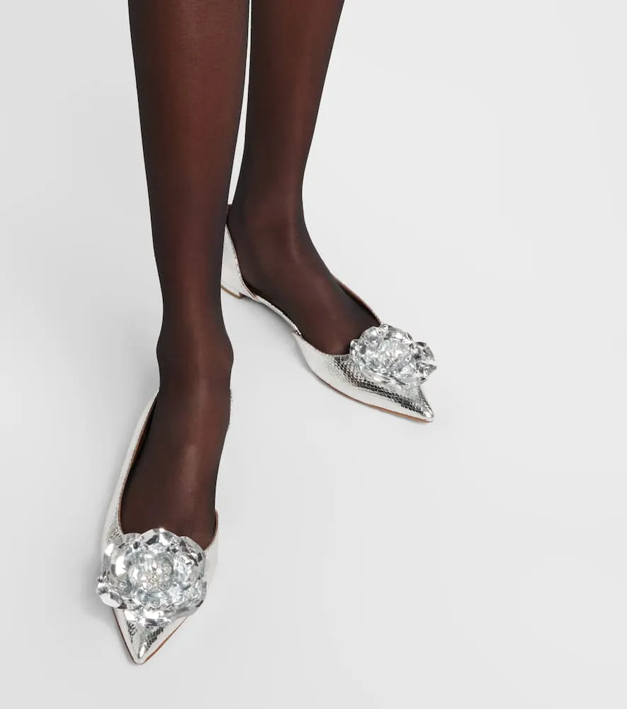 Aquazzura Paris Rose mirrored leather ballet flats