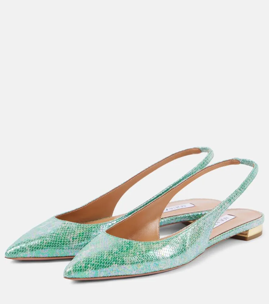 Aquazzura Purist snake-effect leather slingback flats