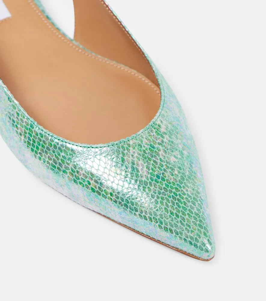 Aquazzura Purist snake-effect leather slingback flats
