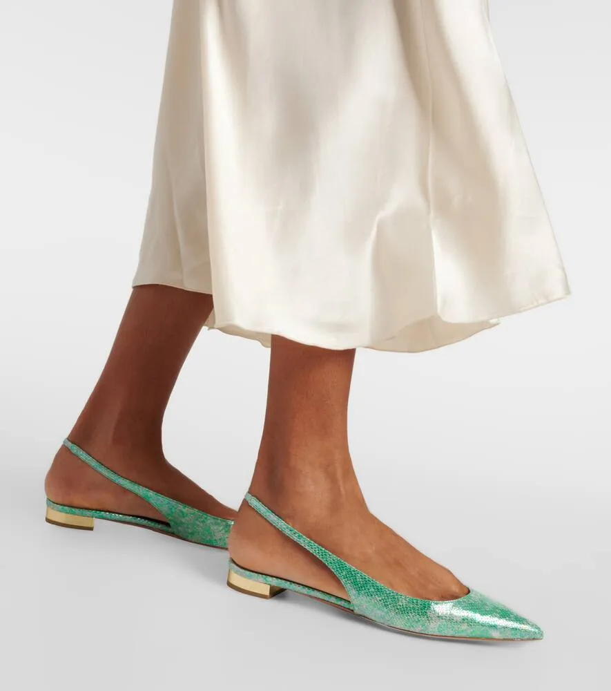 Aquazzura Purist snake-effect leather slingback flats