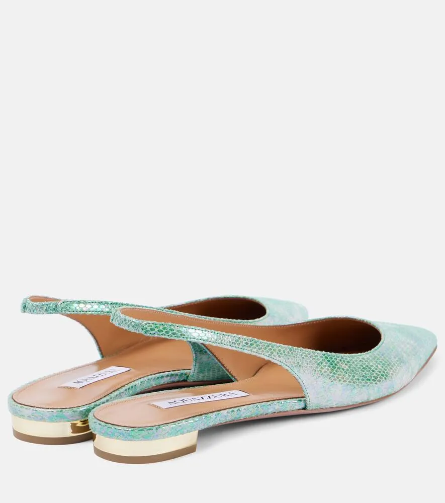 Aquazzura Purist snake-effect leather slingback flats