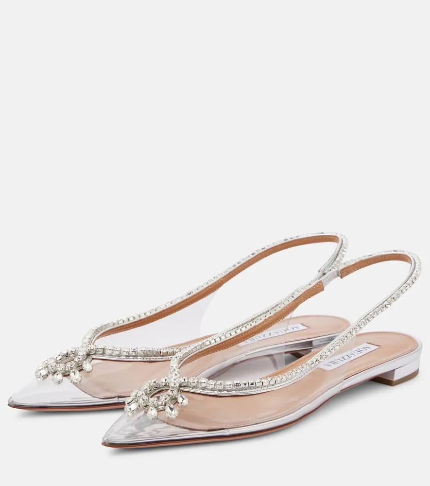Aquazzura Seduction crystal-embellished PVC slingback flats