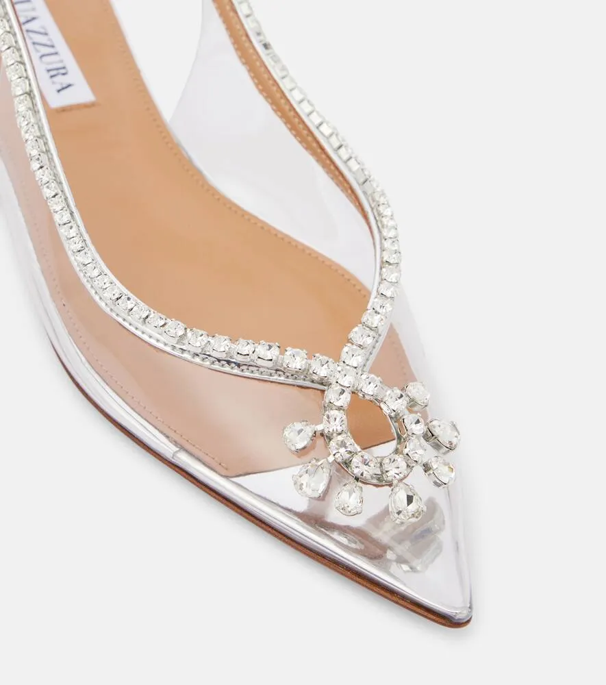 Aquazzura Seduction crystal-embellished PVC slingback flats