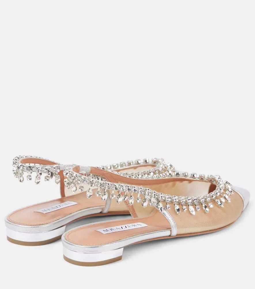 Aquazzura Temptation Crystal mesh slingback flats