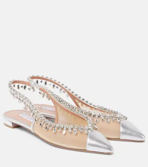 Aquazzura Temptation Crystal mesh slingback flats