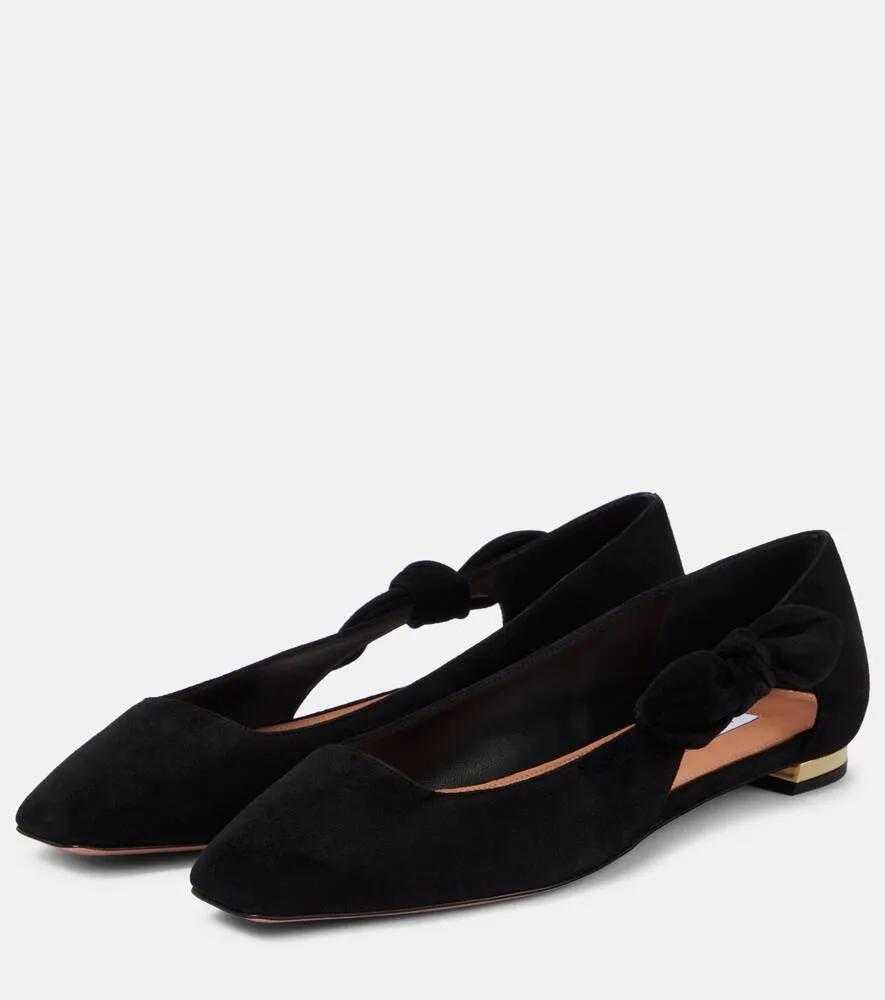 Aquazzura Very Bow Tie suede ballet flats