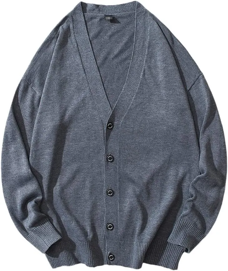 Autumn Winter Men Sweater Long-Sleeved V-Neck Cardigan Single-Breasted Gray Sweater Big Size