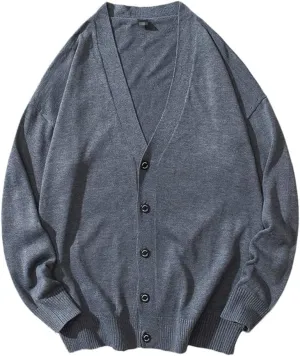 Autumn Winter Men Sweater Long-Sleeved V-Neck Cardigan Single-Breasted Gray Sweater Big Size