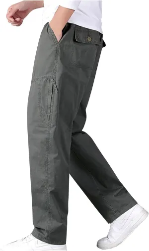 Aymnlox Men's Baggy Jogger Cargo Pants Straight Fit Wide Leg Cotton Trousers Workout Athletic Sweatpants with Multi Pockets