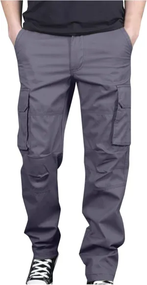 Aymnlox Mens Cotton Cargo Pants Elastic Waist Drawstring Tapered Joggers Sweatpants Casual Long Fashion Trousers with Pockets