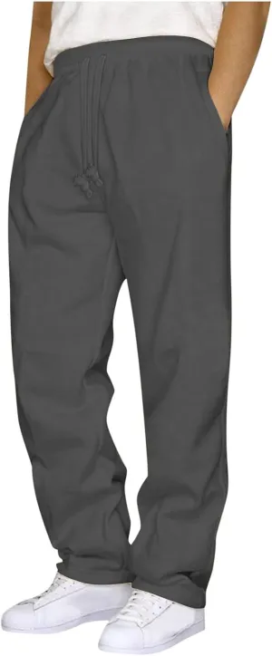 Aymnlox Men's Trendy Cargo Pants Solid Drawstring Elastic Waist Pants Streetwear Outdoor Casual Sweatpants with Pockets