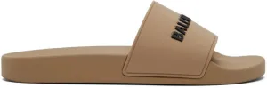 Balenciaga Beige Logo Pool Slides
