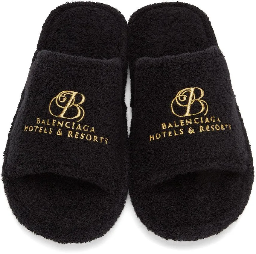 Balenciaga Black Terrycloth Resorts Home Slide Sandals