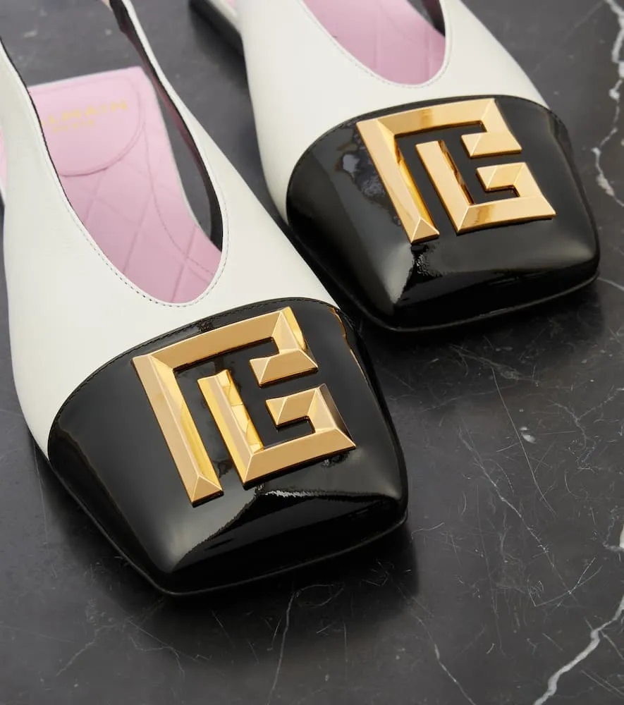 Balmain Flat Eden leather slingback flats