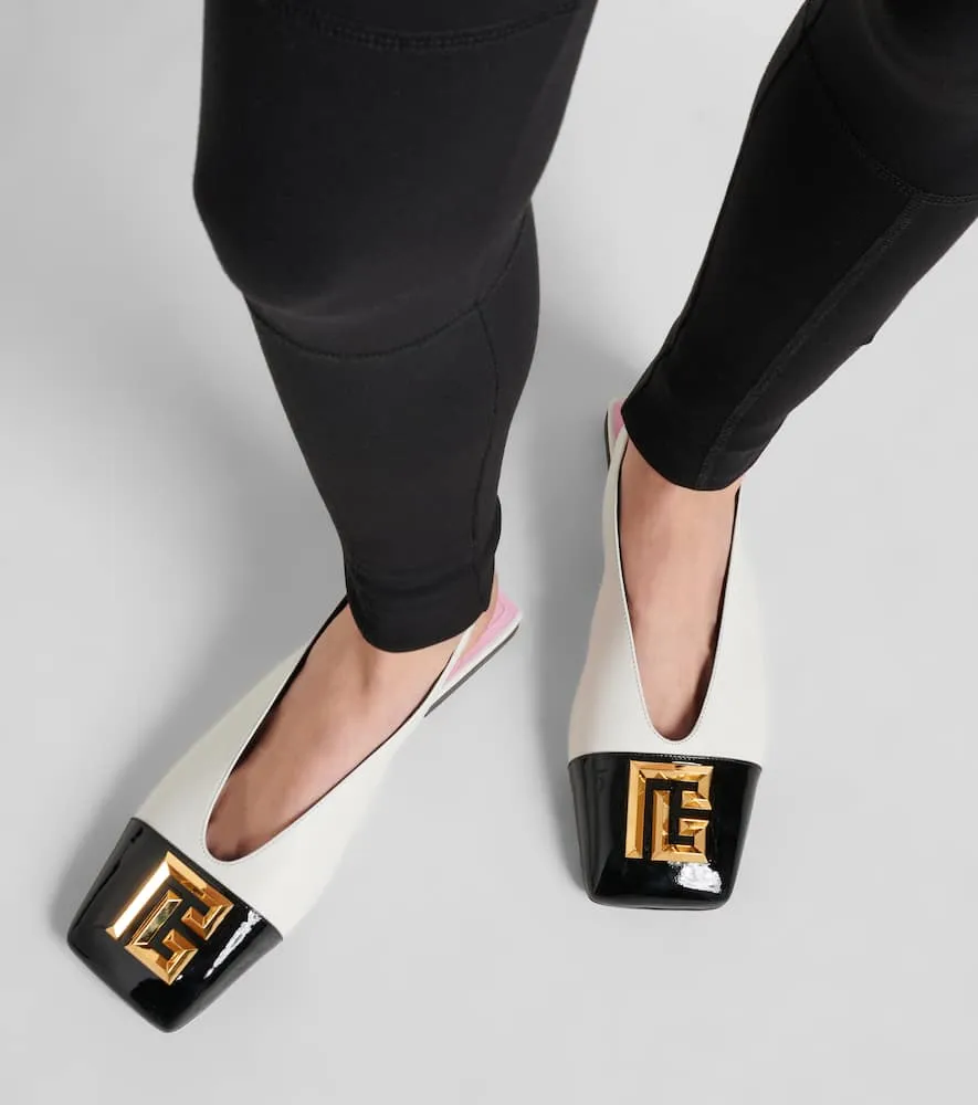 Balmain Flat Eden leather slingback flats