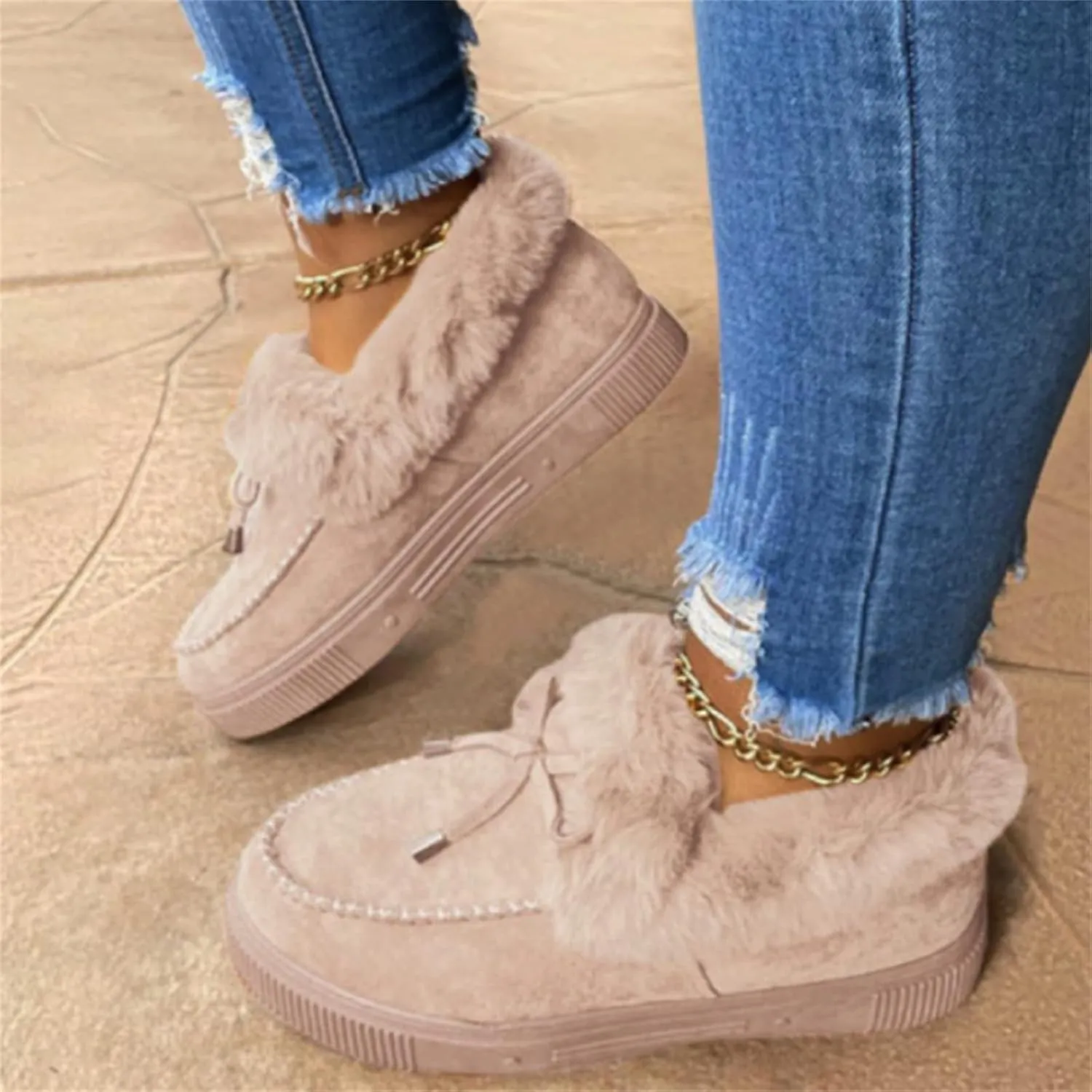 Boots For Women Ankle Booties With Fur Lined Winter Snow Boots Warm Casual Fashion Slip On Comfortable Loafers Shoes